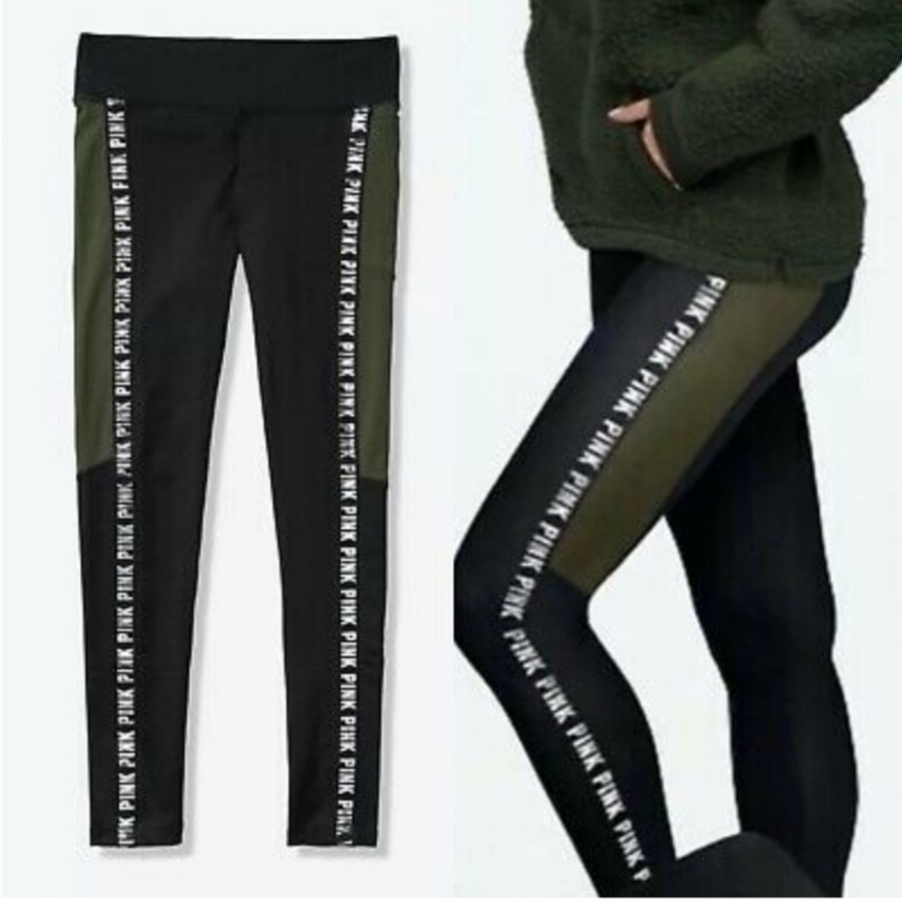 Victoria's Secret PINK Cozy Legging Womens Size XS Black Olive Fleece Lined